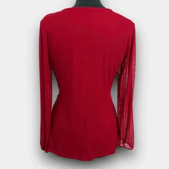MAURICES ladies v-neck ribbed long sheer sleeve large wrap blouse red - Picture 3 of 12